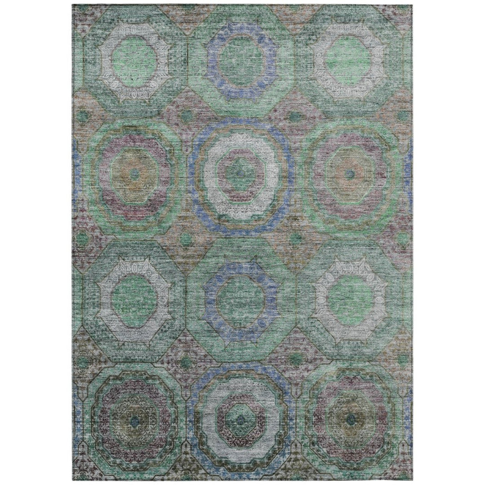HomeRoots 9' X 12' Geometric Area Rug - Bold Green, Charcoal & Purple Design for Indoor/Outdoor Spaces 630187