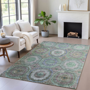HomeRoots 9' X 12' Geometric Area Rug - Bold Green, Charcoal & Purple Design for Indoor/Outdoor Spaces 630187