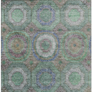 HomeRoots 10' Geometric Washable Area Rug in Green, Charcoal & Purple - Durable Indoor/Outdoor Style & Comfort 630188