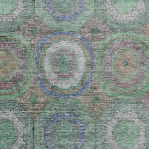 HomeRoots 10' Geometric Washable Area Rug in Green, Charcoal & Purple - Durable Indoor/Outdoor Style & Comfort 630188