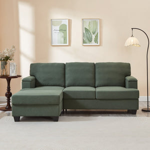 English Elm 86" Linen Sectional Sofa with Storage Ottoman Reversible Chaise for Small Spaces Dark Green W1669S00037