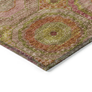 HomeRoots 8' Vibrant Orange, Pink & Gold Round Geometric Area Rug – Durable, Washable for Indoor/Outdoor Use! 630191