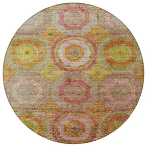 HomeRoots 8' Vibrant Orange, Pink & Gold Round Geometric Area Rug – Durable, Washable for Indoor/Outdoor Use! 630191