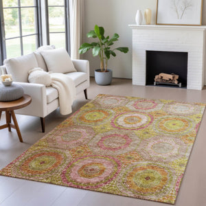 HomeRoots 8' X 10' Stylish Geometric Area Rug in Orange, Pink & Gold - Washable, Durable for Indoor/Outdoor Use 630192