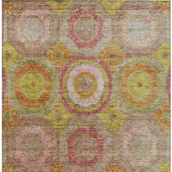 HomeRoots 9' X 12' Stylish Geometric Washable Area Rug in Orange, Pink, and Gold for Indoor & Outdoor Use 630193