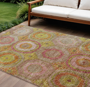 HomeRoots 9' X 12' Stylish Geometric Washable Area Rug in Orange, Pink, and Gold for Indoor & Outdoor Use 630193