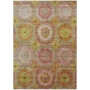 HomeRoots 9' X 12' Stylish Geometric Washable Area Rug in Orange, Pink, and Gold for Indoor & Outdoor Use 630193