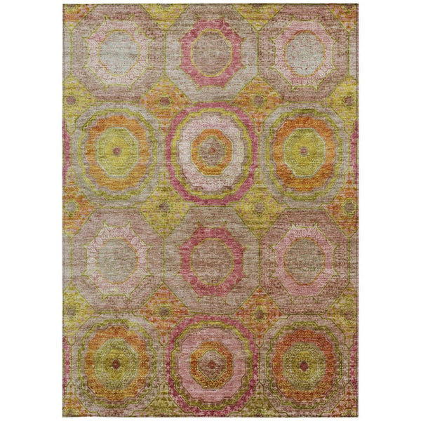 HomeRoots 9' X 12' Stylish Geometric Washable Area Rug in Orange, Pink, and Gold for Indoor & Outdoor Use 630193