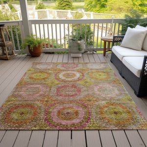 HomeRoots 9' X 12' Stylish Geometric Washable Area Rug in Orange, Pink, and Gold for Indoor & Outdoor Use 630193