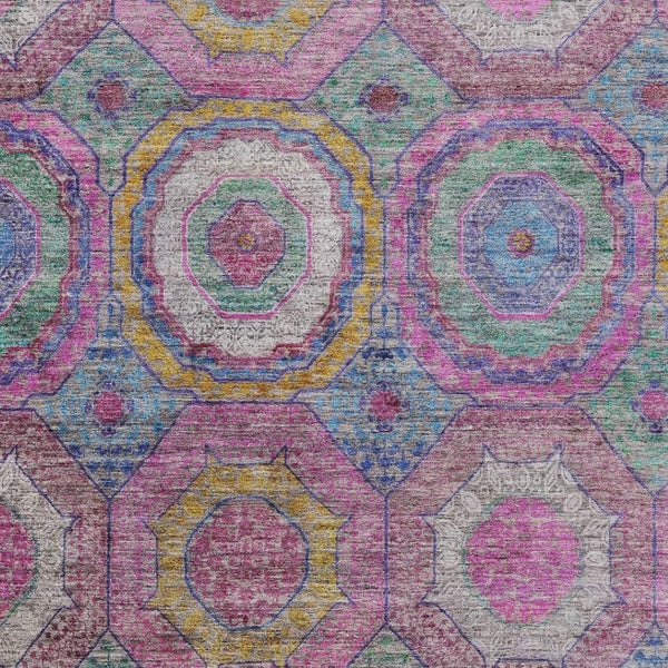 HomeRoots 5' X 8' Vibrant Pink, Blue, and Gold Geometric Washable Area Rug for Indoor and Outdoor Spaces 630196