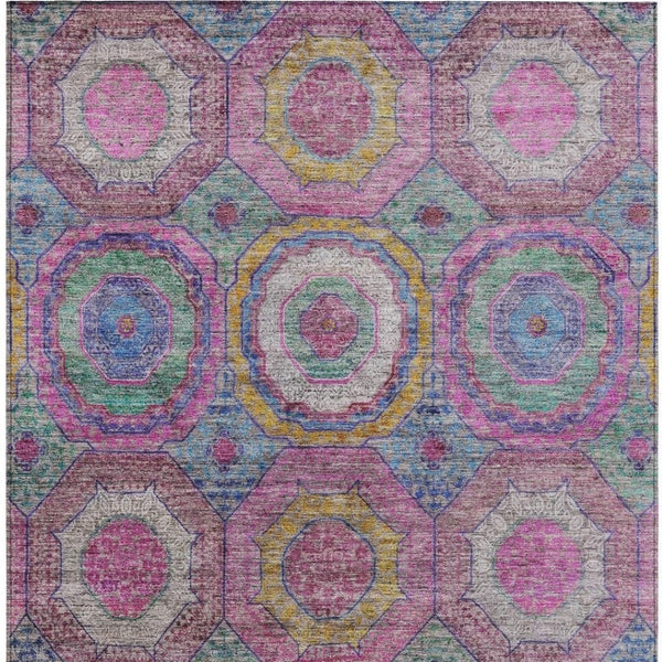 HomeRoots 5' X 8' Vibrant Pink, Blue, and Gold Geometric Washable Area Rug for Indoor and Outdoor Spaces 630196