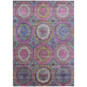 HomeRoots 5' X 8' Vibrant Pink, Blue, and Gold Geometric Washable Area Rug for Indoor and Outdoor Spaces 630196