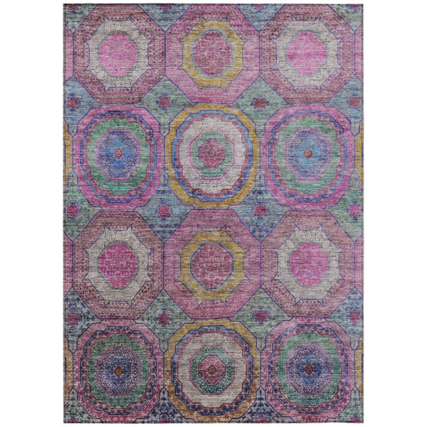 HomeRoots 5' X 8' Vibrant Pink, Blue, and Gold Geometric Washable Area Rug for Indoor and Outdoor Spaces 630196