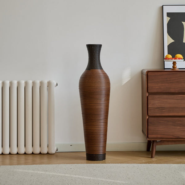 English Elm 39 Tall Designer Floor Vase 39.25" Black+Gray Two-Tone PVC Rattan 40" Modern Rustic Accent for Living Rooms W2796P193947