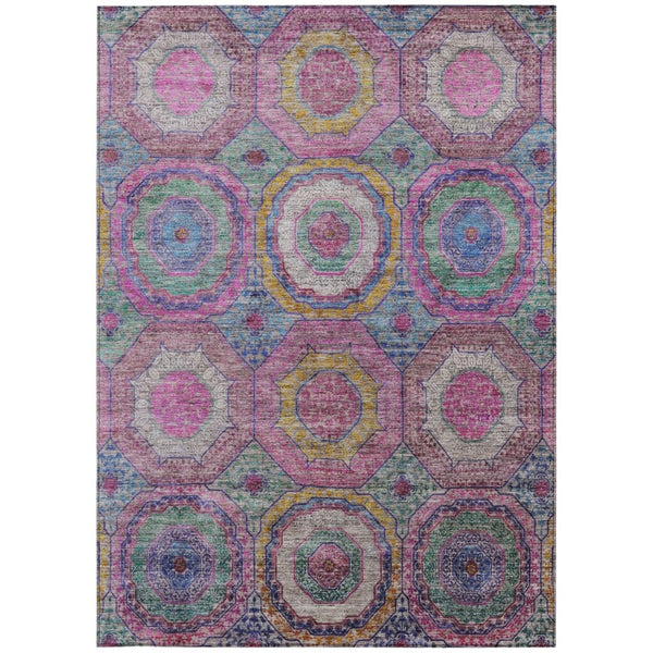HomeRoots 10' Vibrant Pink, Blue & Gold Geometric Washable Indoor/Outdoor Area Rug for Modern Spaces 630200