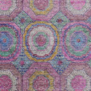 HomeRoots 10' Vibrant Pink, Blue & Gold Geometric Washable Indoor/Outdoor Area Rug for Modern Spaces 630200