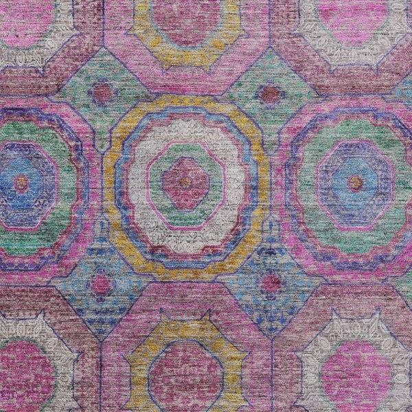 HomeRoots 10' Vibrant Pink, Blue & Gold Geometric Washable Indoor/Outdoor Area Rug for Modern Spaces 630200