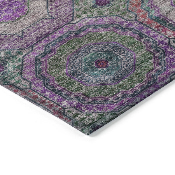 HomeRoots 5' Vibrant Geometric Washable Area Rug in Purple, Teal, Blue & Lime Green for Indoor/Outdoor Use 630202