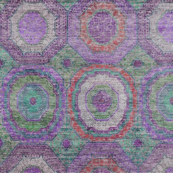 HomeRoots 5' Vibrant Geometric Washable Area Rug in Purple, Teal, Blue & Lime Green for Indoor/Outdoor Use 630202