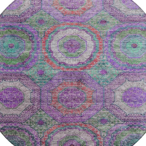 HomeRoots 8' Vibrant Round Geometric Area Rug in Purple, Teal, and Lime Green - Perfect for Indoor/Outdoor Use 630203