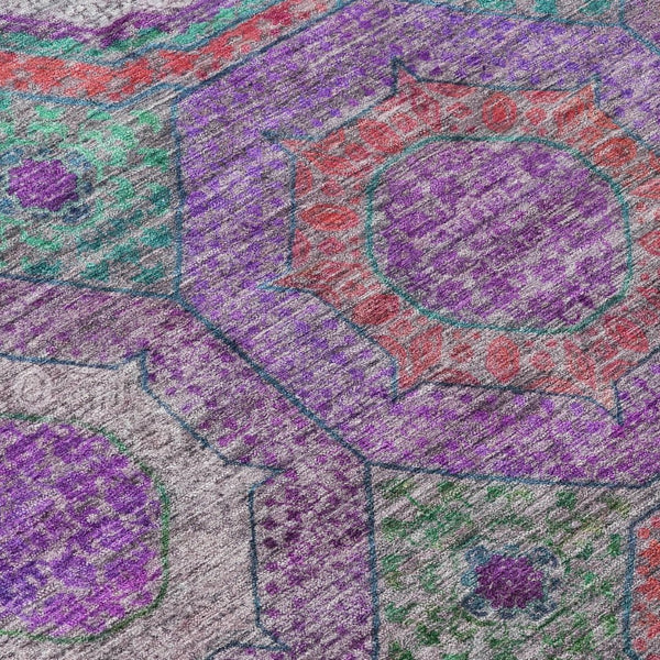 HomeRoots 8' Vibrant Round Geometric Area Rug in Purple, Teal, and Lime Green - Perfect for Indoor/Outdoor Use 630203