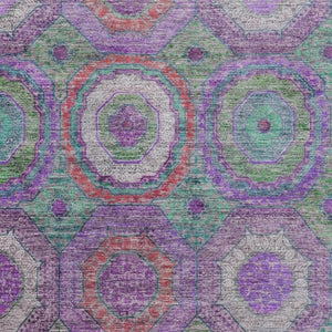 HomeRoots 9' Vibrant Geometric Area Rug in Purple, Teal, Blue & Lime Green - Washable & Durable for Indoor/Outdoor Use 630205