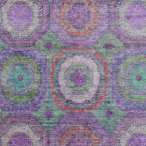 HomeRoots 10' Geometric Washable Area Rug in Purple, Teal & Lime Green – Perfect for Indoors & Outdoors! 630206