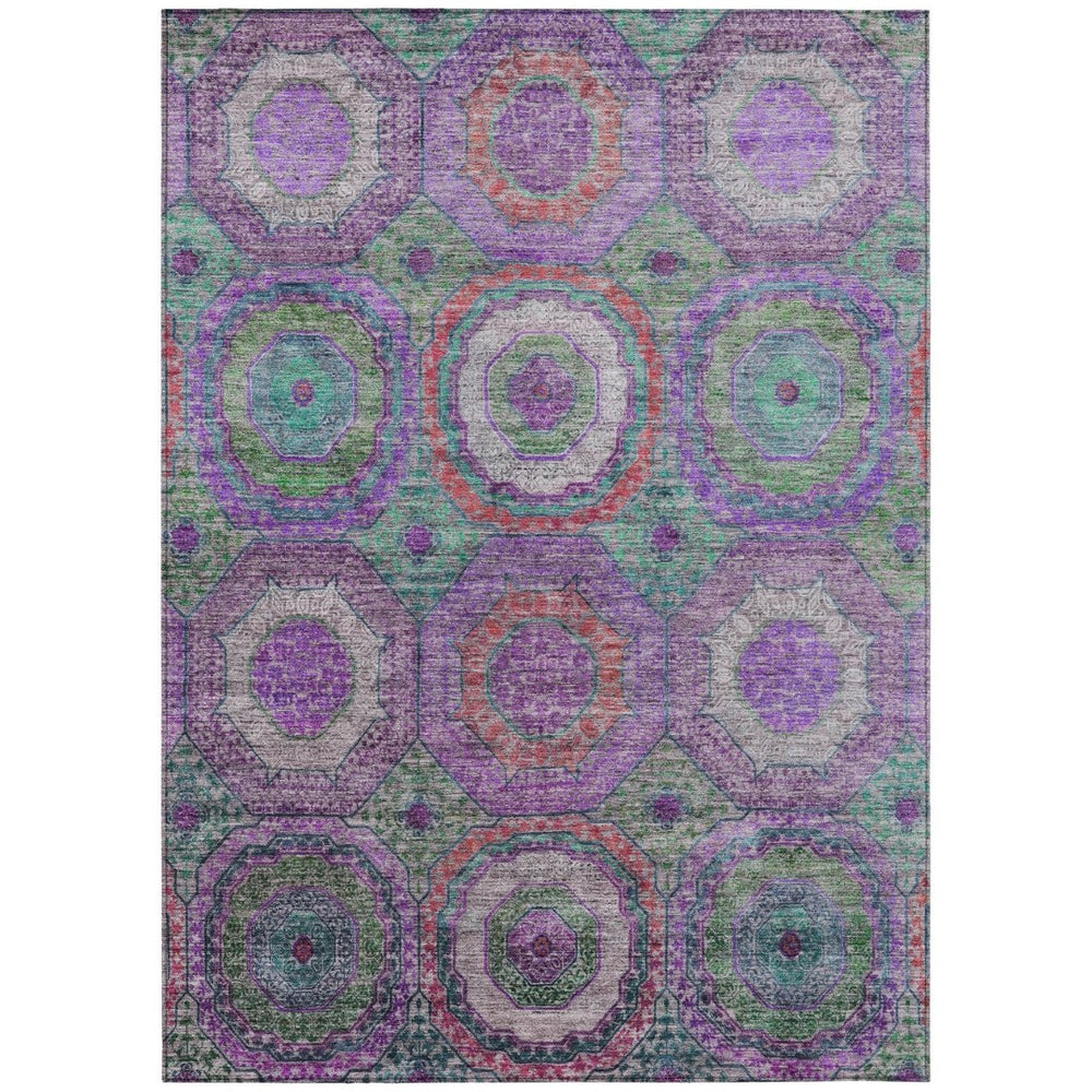 HomeRoots 10' Geometric Washable Area Rug in Purple, Teal & Lime Green – Perfect for Indoors & Outdoors! 630206