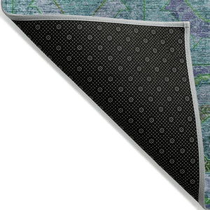 HomeRoots 8' Vibrant Teal Blue, Lime Green & Purple Round Geometric Rug - Washable Indoor/Outdoor Accent! 630209