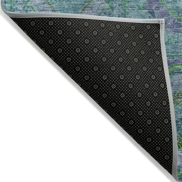 HomeRoots 8' Vibrant Teal Blue, Lime Green & Purple Round Geometric Rug - Washable Indoor/Outdoor Accent! 630209