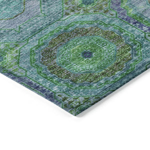 HomeRoots 8' Vibrant Teal Blue, Lime Green & Purple Round Geometric Rug - Washable Indoor/Outdoor Accent! 630209