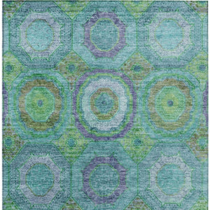 HomeRoots 8' X 10' Vibrant Geometric Area Rug in Teal, Lime Green & Purple - Durable, Washable, Indoor/Outdoor Use 630210