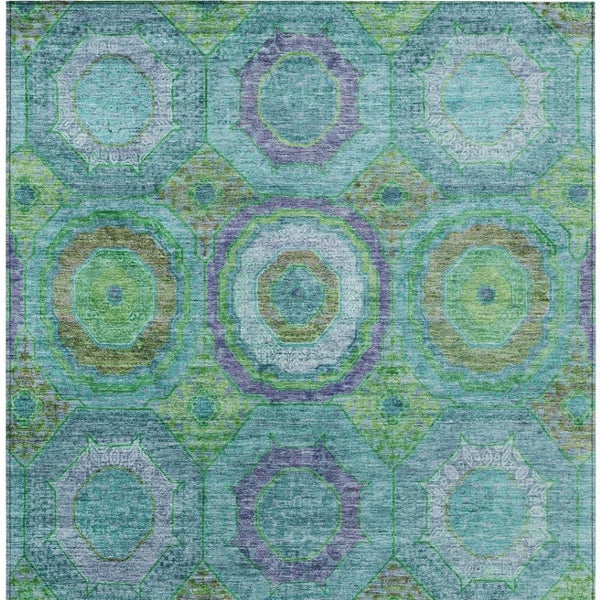 HomeRoots 8' X 10' Vibrant Geometric Area Rug in Teal, Lime Green & Purple - Durable, Washable, Indoor/Outdoor Use 630210