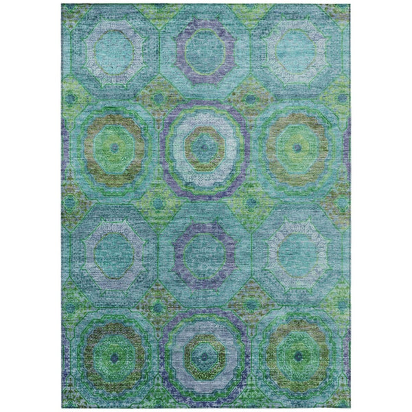 HomeRoots 8' X 10' Vibrant Geometric Area Rug in Teal, Lime Green & Purple - Durable, Washable, Indoor/Outdoor Use 630210