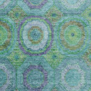 HomeRoots 9' X 12' Vibrant Geometric Area Rug in Teal, Lime, and Purple – Washable for Indoor & Outdoor Use! 630211