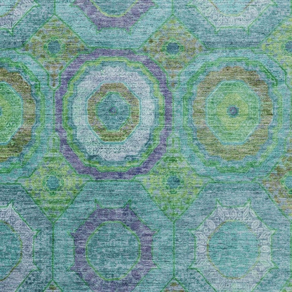 HomeRoots 9' X 12' Vibrant Geometric Area Rug in Teal, Lime, and Purple – Washable for Indoor & Outdoor Use! 630211
