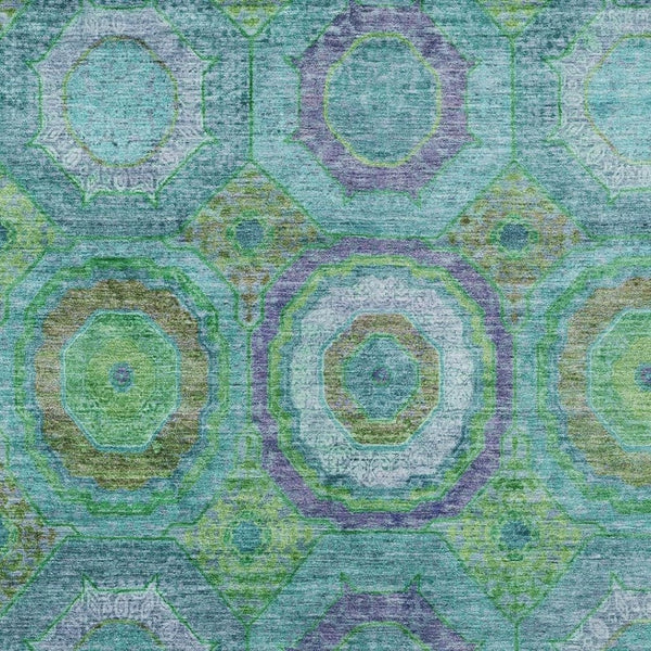 HomeRoots 10' Vibrant Teal Blue and Lime Green Geometric Indoor/Outdoor Washable Area Rug for All Spaces 630212