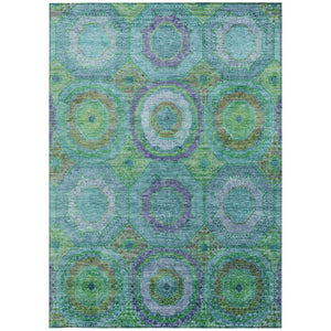 HomeRoots 10' Vibrant Teal Blue and Lime Green Geometric Indoor/Outdoor Washable Area Rug for All Spaces 630212