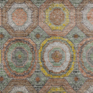 HomeRoots 5' X 8' Sage Copper & Gold Geometric Area Rug - Washable, Durable Design for Indoor/Outdoor Use! 630214
