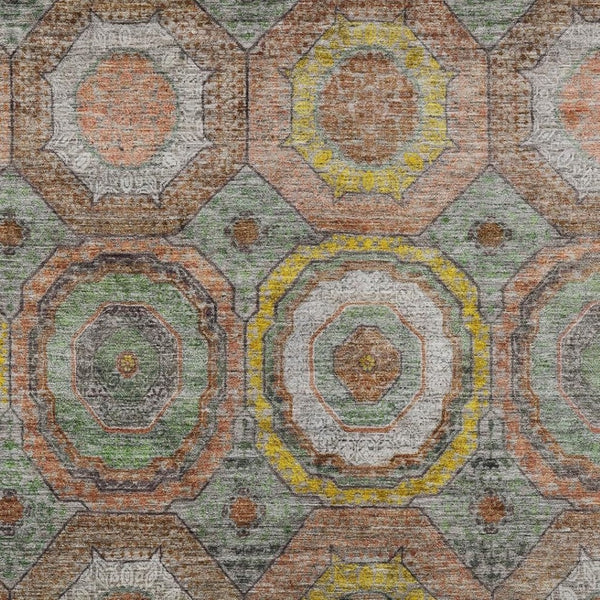 HomeRoots 5' X 8' Sage Copper & Gold Geometric Area Rug - Washable, Durable Design for Indoor/Outdoor Use! 630214