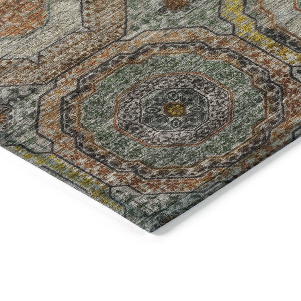 HomeRoots 8' Modern Geometric Round Rug in Sage, Copper & Gold - Washable, Durable for Indoor/Outdoor Use 630215