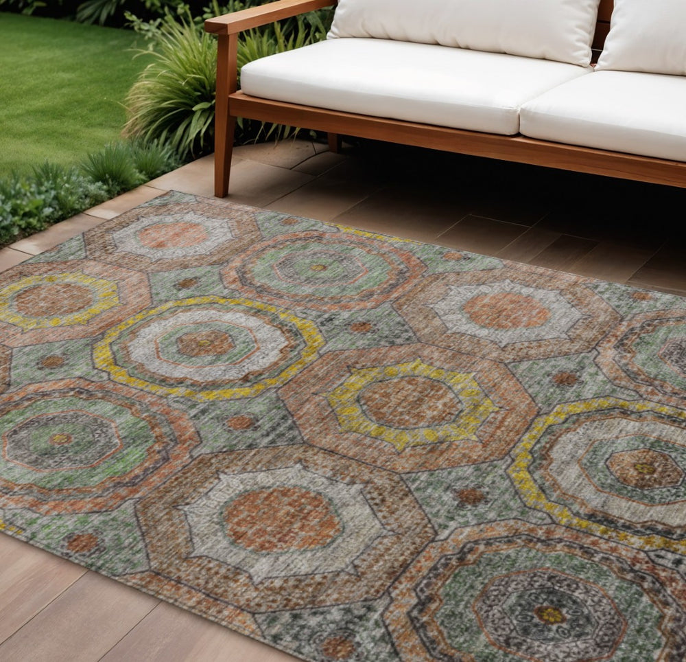 HomeRoots 8' X 10' Sage Copper and Gold Geometric Area Rug – Stylish, Washable, Indoor/Outdoor, Durable Design! 630216