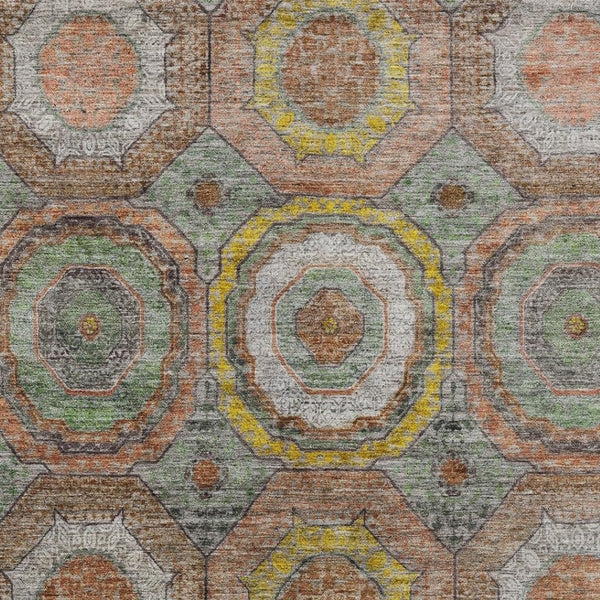 HomeRoots 8' X 10' Sage Copper and Gold Geometric Area Rug – Stylish, Washable, Indoor/Outdoor, Durable Design! 630216