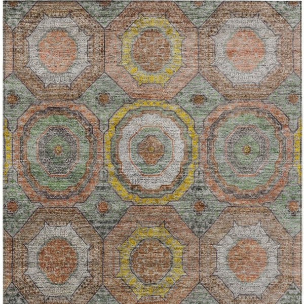 HomeRoots 8' X 10' Sage Copper and Gold Geometric Area Rug – Stylish, Washable, Indoor/Outdoor, Durable Design! 630216
