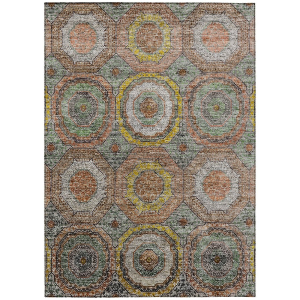 HomeRoots 8' X 10' Sage Copper and Gold Geometric Area Rug – Stylish, Washable, Indoor/Outdoor, Durable Design! 630216