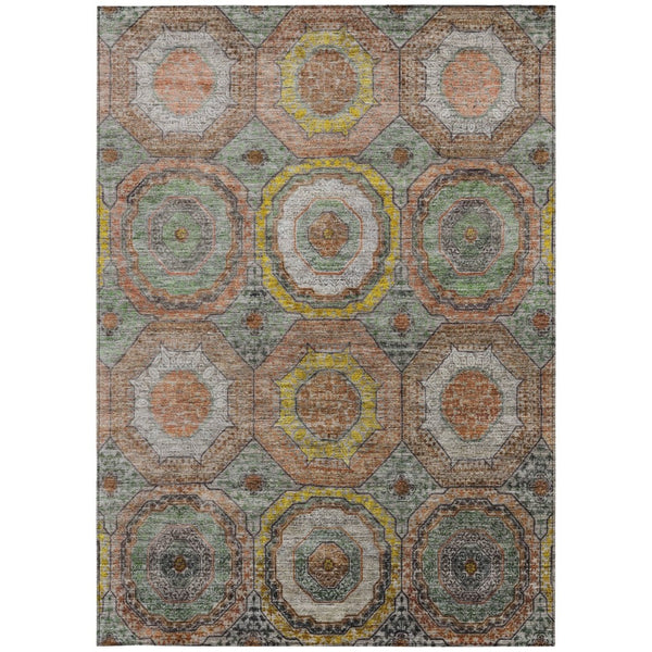 HomeRoots 9' Stylish Sage Copper Gold Geometric Washable Area Rug - Indoor/Outdoor, Durable, Easy to Clean! 630217
