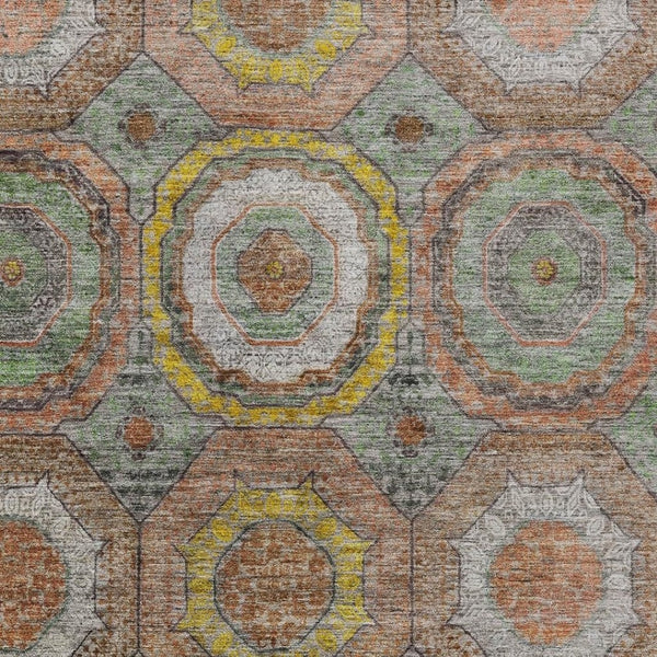 HomeRoots 9' Stylish Sage Copper Gold Geometric Washable Area Rug - Indoor/Outdoor, Durable, Easy to Clean! 630217