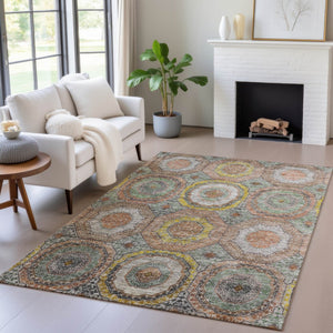 HomeRoots 9' Stylish Sage Copper Gold Geometric Washable Area Rug - Indoor/Outdoor, Durable, Easy to Clean! 630217