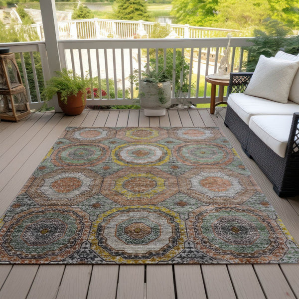 HomeRoots 9' Stylish Sage Copper Gold Geometric Washable Area Rug - Indoor/Outdoor, Durable, Easy to Clean! 630217