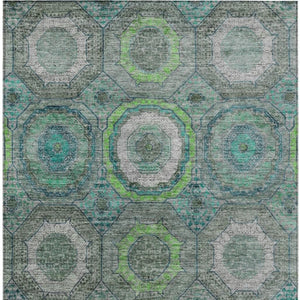 HomeRoots 5' X 8' Vibrant Teal Blue and Lime Green Geometric Washable Area Rug for Indoor & Outdoor Use 630220